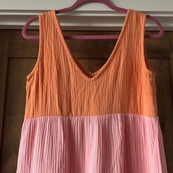 Marine Layer Corrine Gauze Maxi Dress XS Tiered Crinkle Rainbow Beachy - Picture 4 of 9